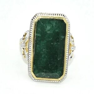 Gold Plated Simulated Emerald Ring With Bow Details Size 8